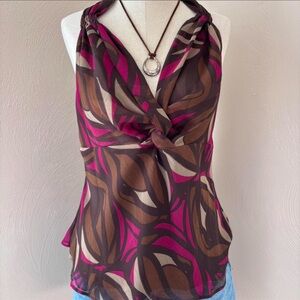 Worthington Brown and Pink Vintage Printed Halter Tank Top